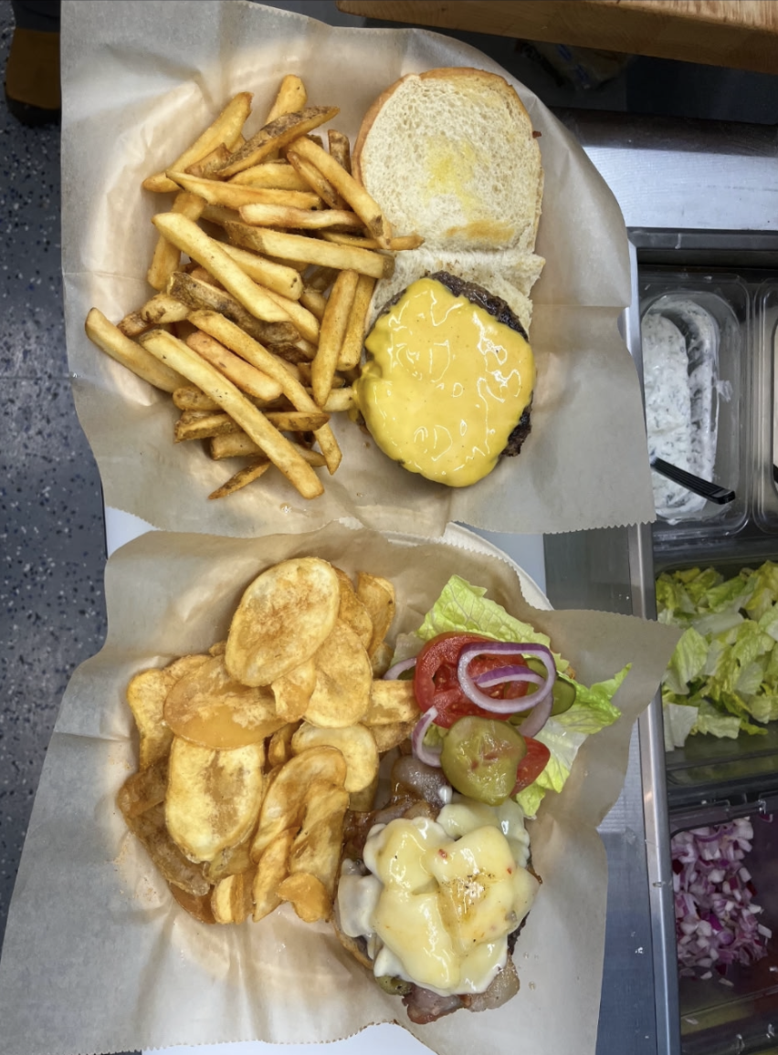 Juicy Burgers with Sides at Sunset Grill OKI restaurant