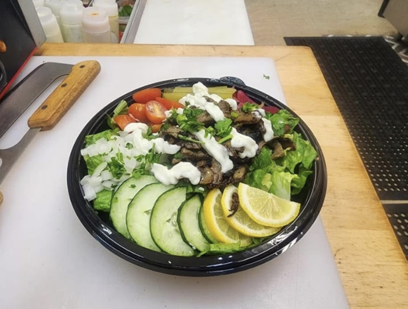 Healthy Gyro Salad from Sunset Grill OKI Mediterranean restaurant