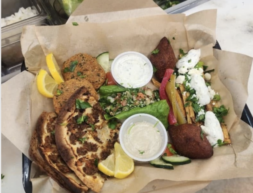 Mediterranean Sampler platter at Sunset Grill OKI in Oak Island, NC